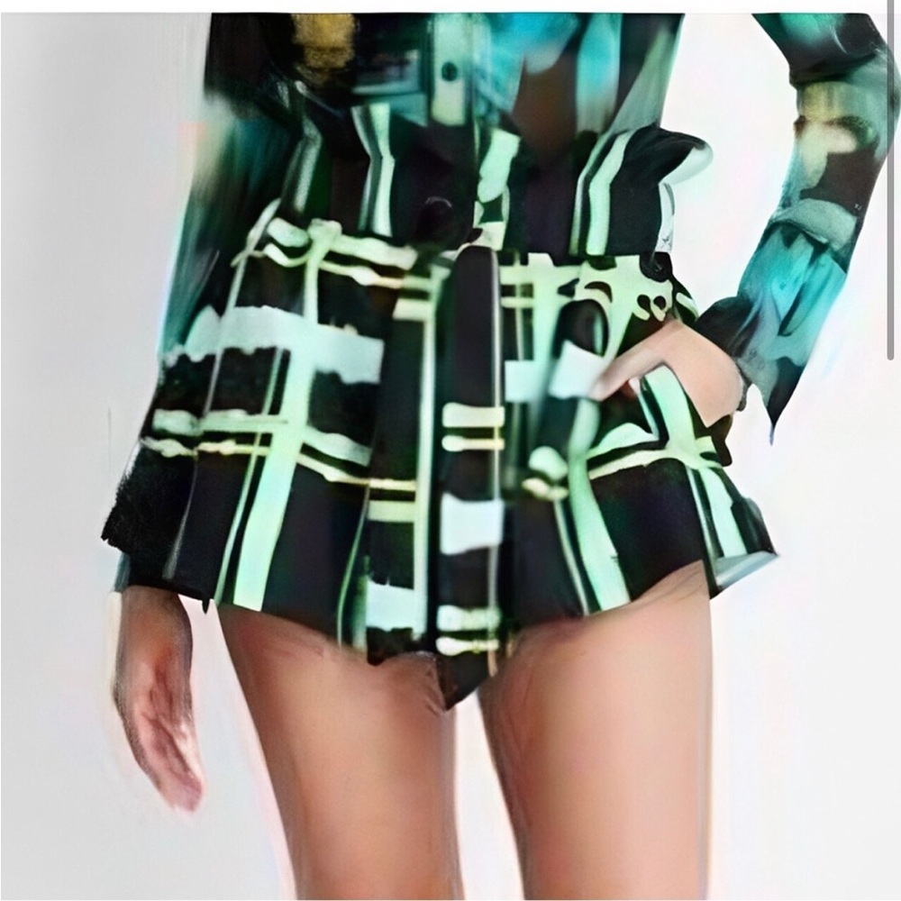 Future Collective Chic Green and Black Plaid Paperbag Waist Shorts